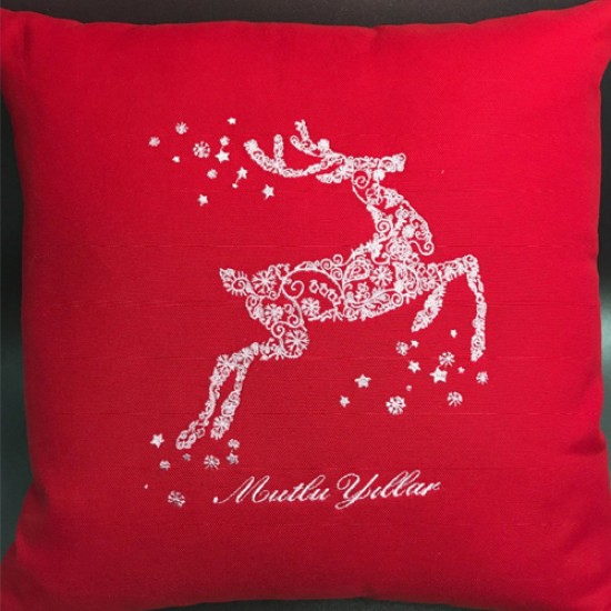 Deer Nakışlı Kırmızı Yastık 40x40 cm