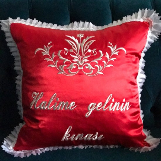 Kişiye Özel Saten Kına Yastığı Kırmızı 40x40 cm